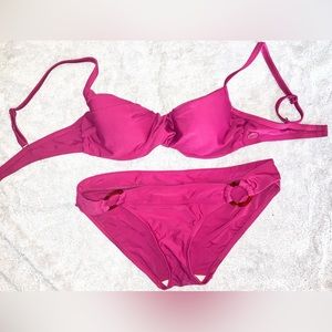 Vintage Gap 34A/Small Midrise Banded Ring-Waist Bikini/Pink Twist Front Adjust